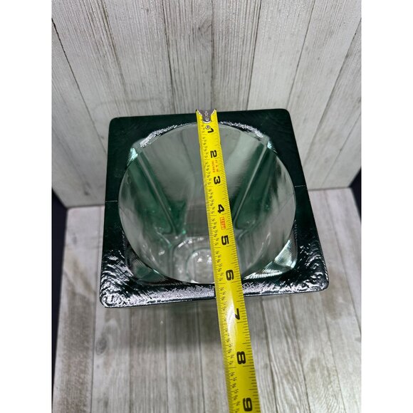 Vintage Art Recycled Glass Vase Square Heavy Green Blue Home Decorative 11" Tall - Picture 8 of 8
